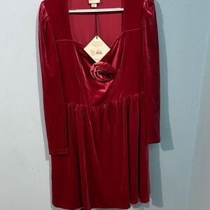 Ava & Viv Elegant Red Velvet Dress with Rose detail and sweetheart neckline